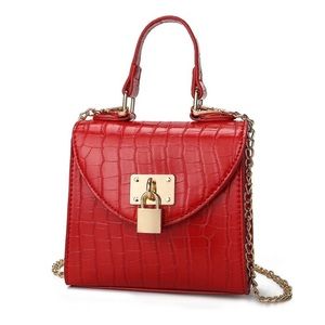 Mini Red Croc Embossed Chain Satchel Bag
